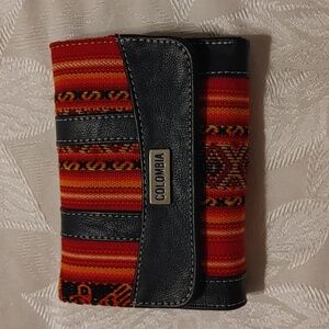 Handcrafted Tribal Print Textile & Leather Trifold Wallet
